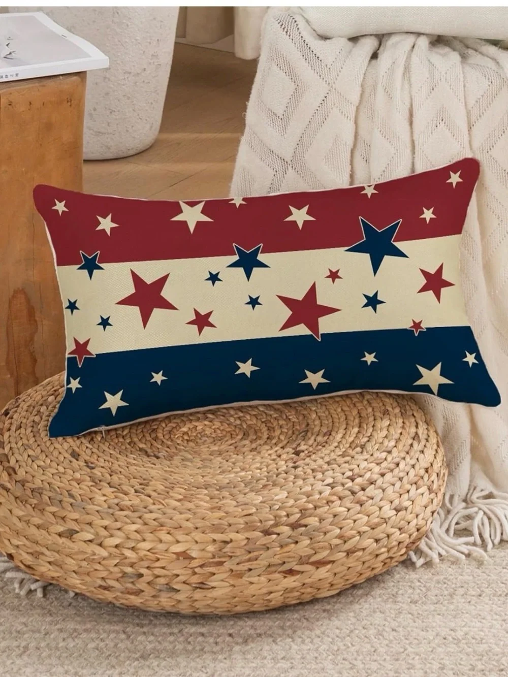 Patriotic Star Stripe Decorative Throw Pillow - Red, Cream & Navy